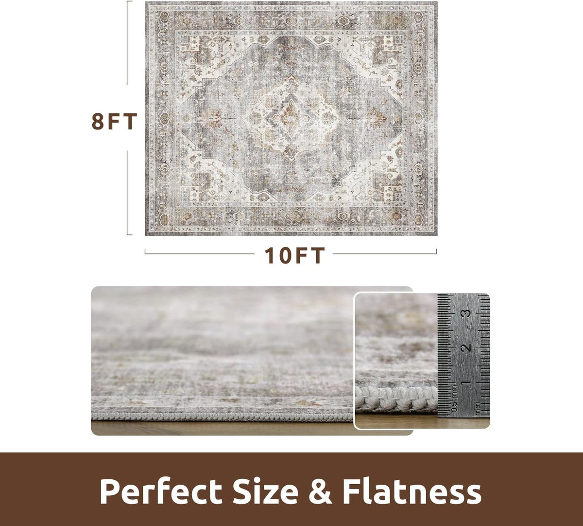 AMOAMI-Area Rug 8X10 Rugs for Living Room-Vintage Soft Grey Rugs for Bedroom-Non Slip