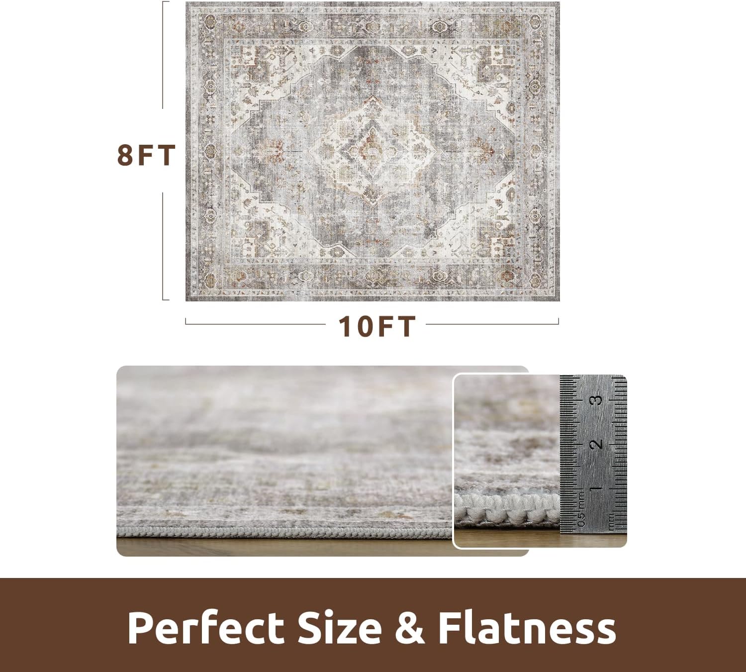 AMOAMI-Area Rug 8X10 Rugs for Living Room-Vintage Soft Grey Rugs for Bedroom-Non Slip