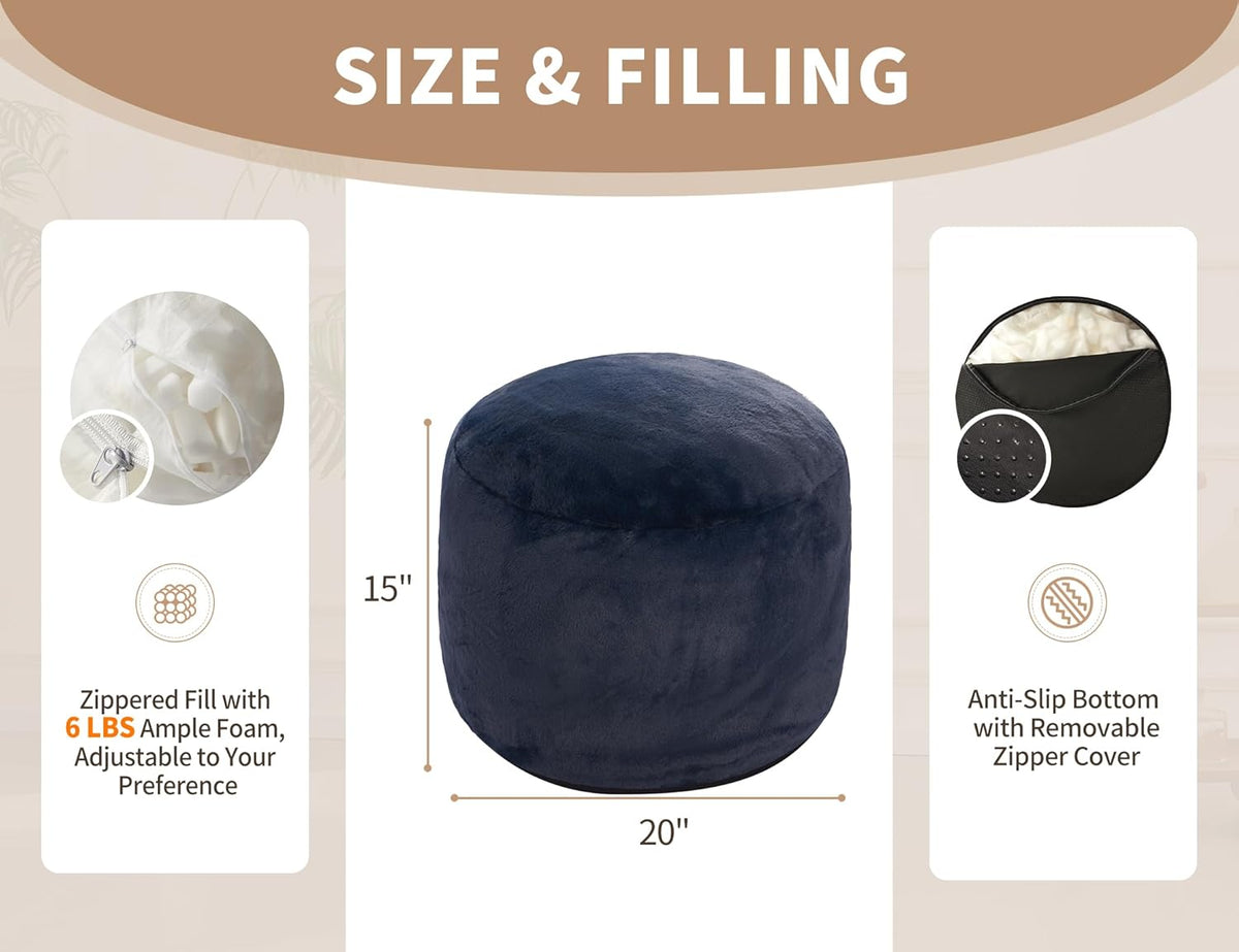 Boho Ottoman Living Room Furniture 20"x15" Round Ottomans Pouf Couch Foot Rest Navy Pouf Ottoman