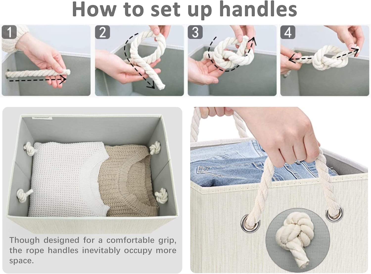 StorageWorks Storage Bins with Lids, Decorative Storage Boxes with Lid and Soft Rope Handles