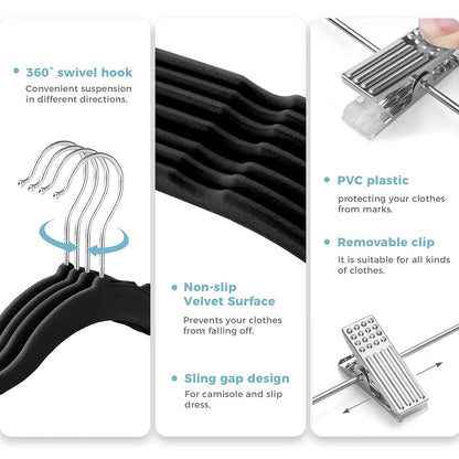 VECELO 20 Pack Velvet Clothes Hangers with Adjustable Clips,Heavy-Duty Non Slip & Space-Saving with
