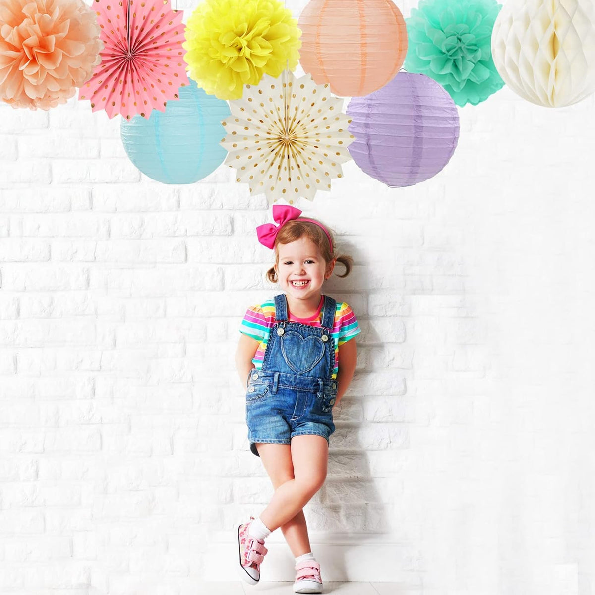 Pastel Rainbow Party Decorations Streamers - 14pcs Boy Girl Kids Birthday Supplies,Pink Yellow Blue