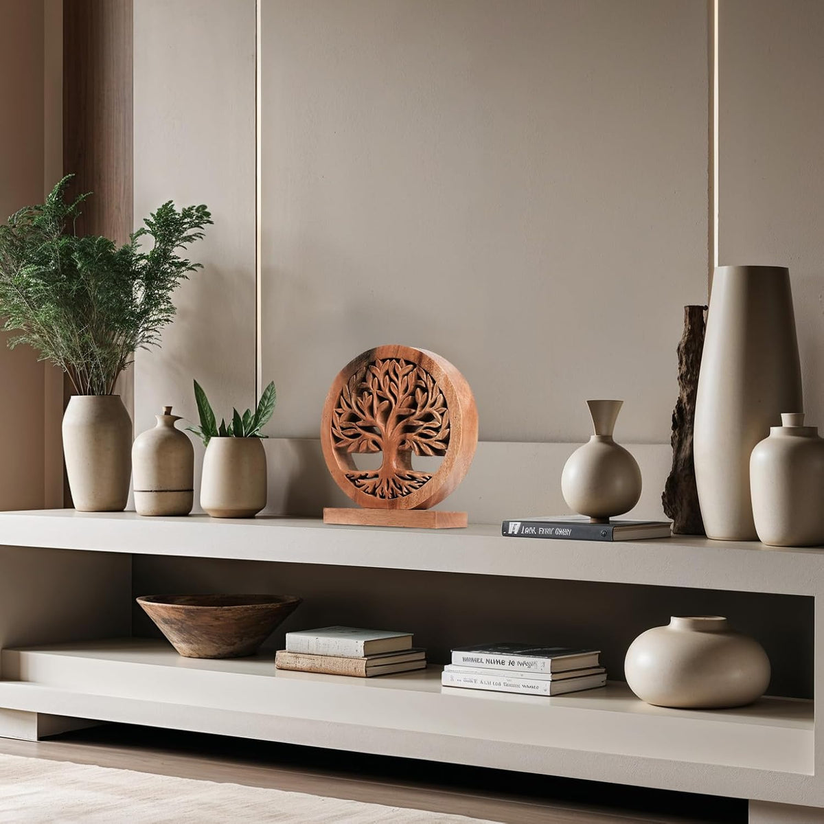 Decozen Solid Wood Tree of Life Sculpture - Home Decor, Living Room, Boho, Shelf, Coffee Table