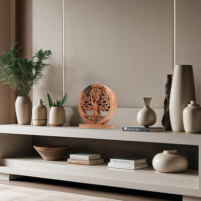 Decozen Solid Wood Tree of Life Sculpture - Home Decor, Living Room, Boho, Shelf, Coffee Table