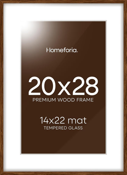 Homeforia 20x28 Picture Frame Brown, High End Dark Oak 20x28 Walnut Wooden Poster Frames with Mat