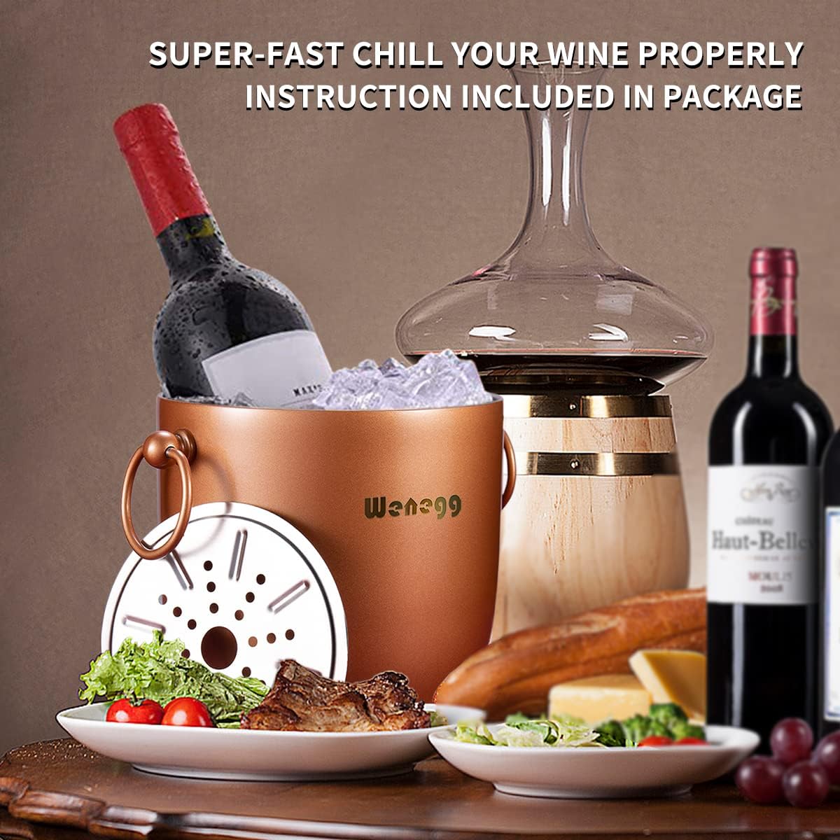 Ice Bucket with Lid, Scoop, Tongs and Strainer - Well Made Insulated Stainless Steel Keep Ice