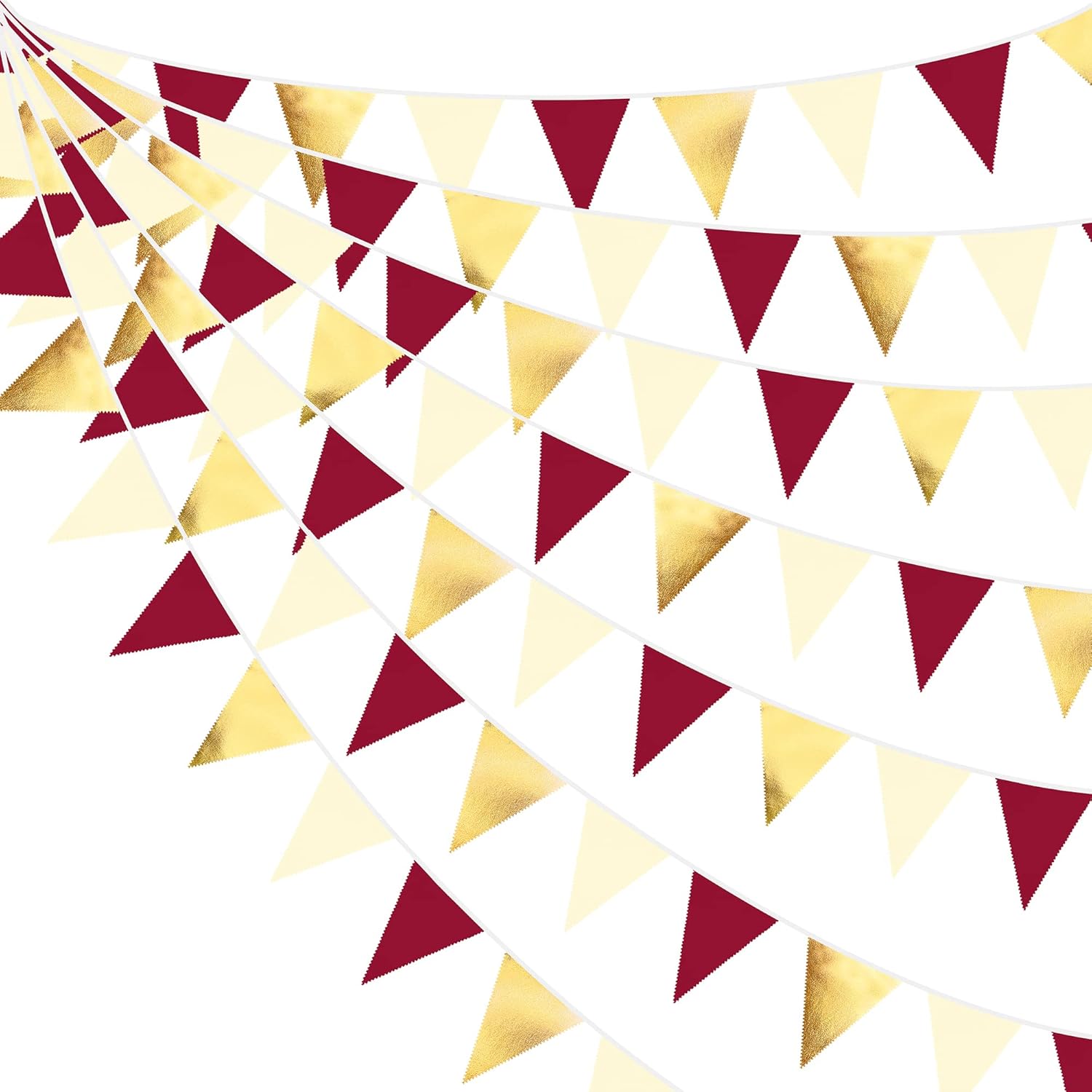 Burgundy Party Decorations Gold Maroon Beige Fabric Triangle Pennant Banner Garnet Flag Bunting