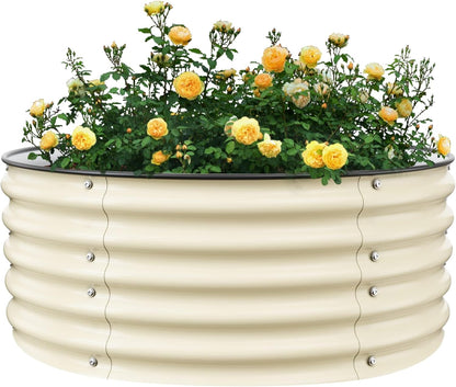 Round Raised Garden Bed Kit, 3.5x3.5x1.4Ft Outdoor Zinc-Aluminum-Magnesium Metal Flower Beds