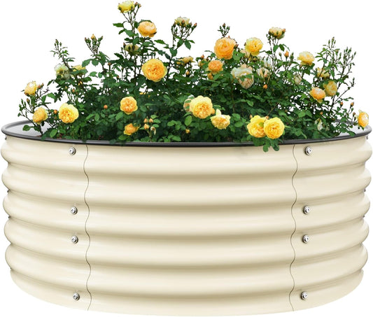 Round Raised Garden Bed Kit, 3.5x3.5x1.4Ft Outdoor Zinc-Aluminum-Magnesium Metal Flower Beds