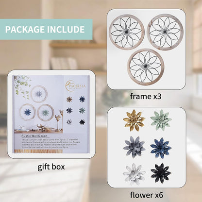 Paquesta 3 Piece Round Farmhouse Wall Decor with 6 Piece Interchangeable Flowers 12'' Medallion