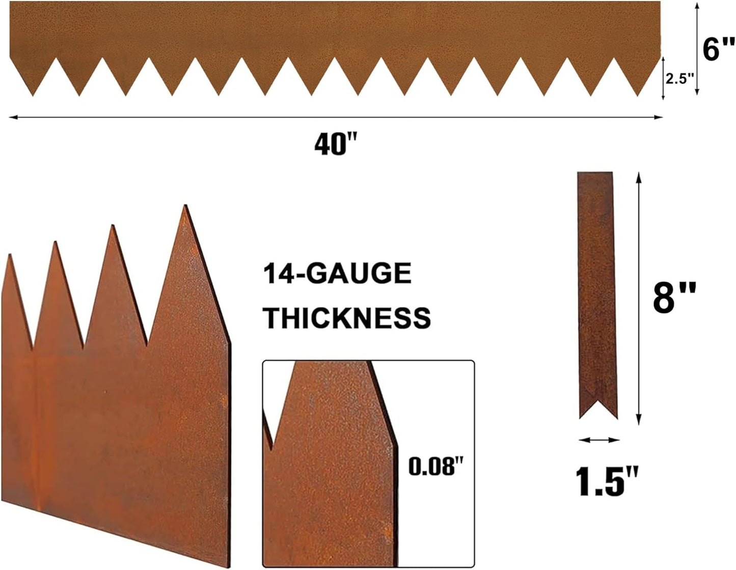Worth Garden 6-Pack Pre-Rusted Cor-Ten Steel Landscape Edging - 40" L x 6" H Each (20ft Total)