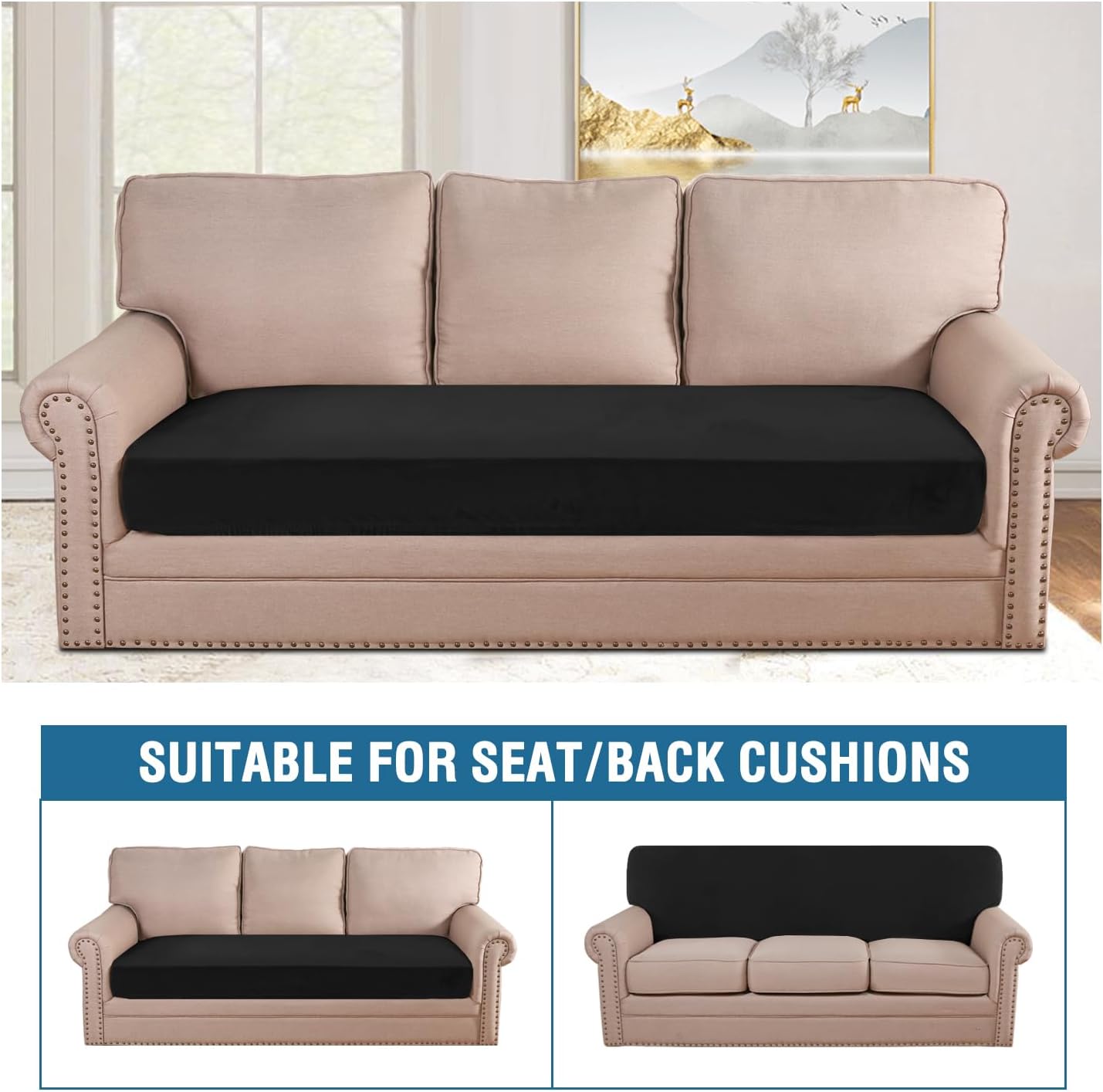 H.VERSAILTEX Velvet Stretch Individual Couch Cushion Cover Plush Cushion Slipcover for Loveseat