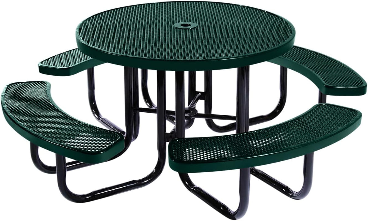 Heavy-Duty Portable Outdoor Picnic Table with Umbrella Hole, Punched Steel Commercial-Grade Patio