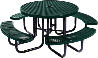 Heavy-Duty Portable Outdoor Picnic Table with Umbrella Hole, Punched Steel Commercial-Grade Patio