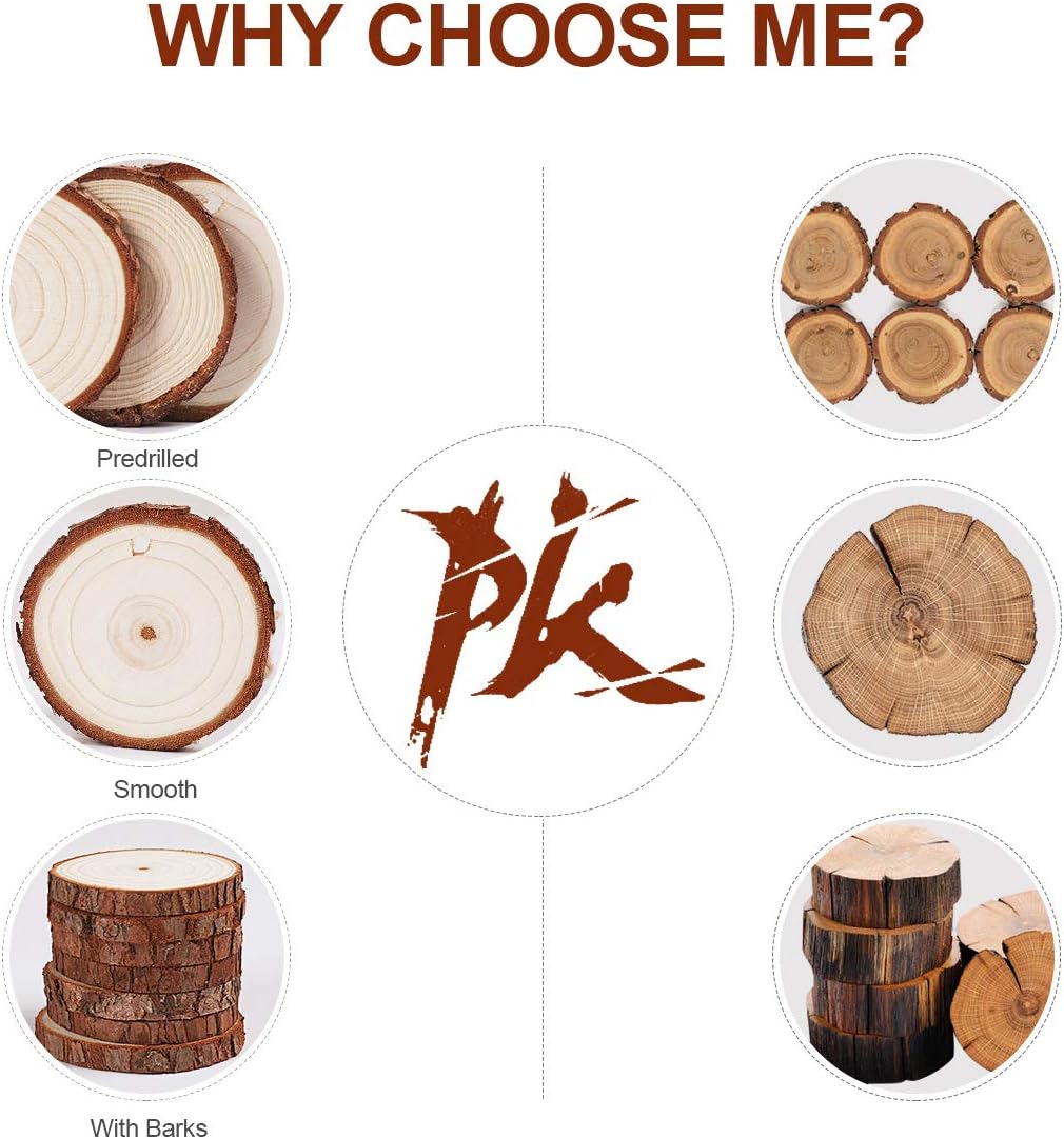 5ARTH Natural Wood Slices - 30 Pcs 3.5-4 inches Craft Unfinished Wood kit Predrilled with Hole
