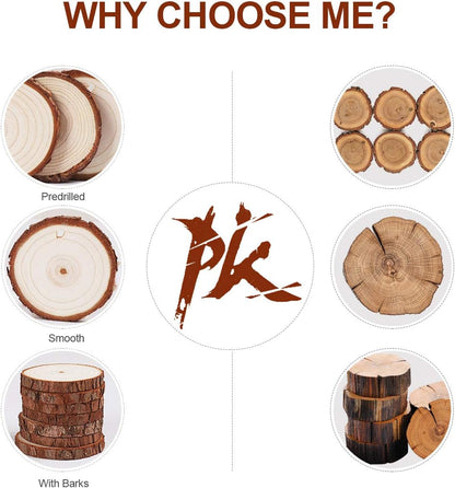 5ARTH Natural Wood Slices - 30 Pcs 3.5-4 inches Craft Unfinished Wood kit Predrilled with Hole