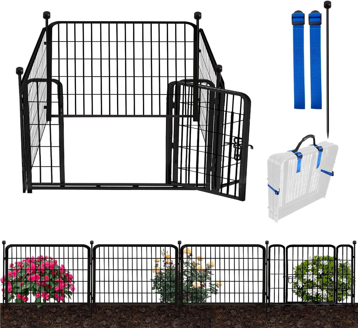 ADAVIN Dog Playpen Outdoor, 24in(H) x 9.8Ft(L) 4 Panels Animal Fence for Yard, Low Threshold