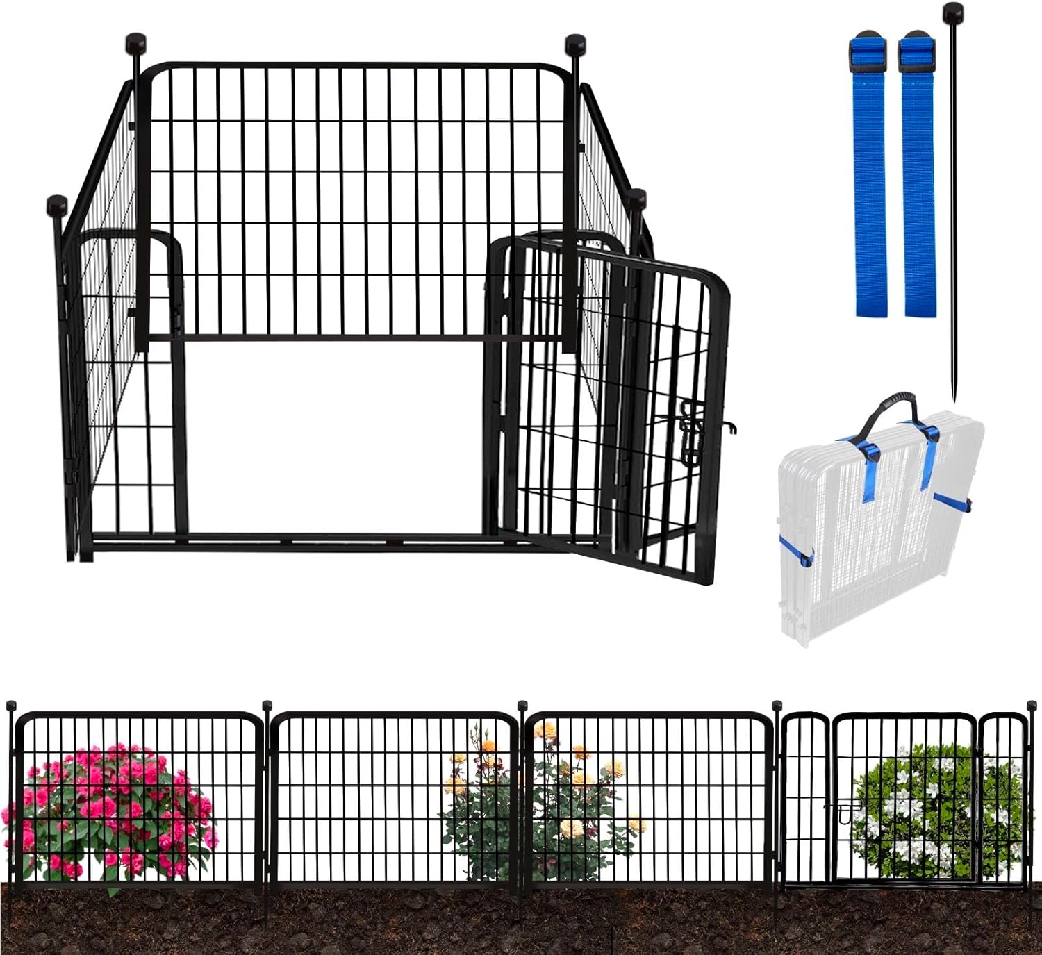 ADAVIN Dog Playpen Outdoor, 24in(H) x 9.8Ft(L) 4 Panels Animal Fence for Yard, Low Threshold