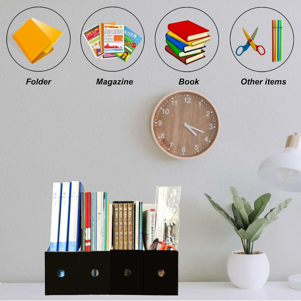 24 Pack Black Cardboard Magazine Holder, Sturdy Book Bins for Classroom Library, 10.6'' ×10.2''