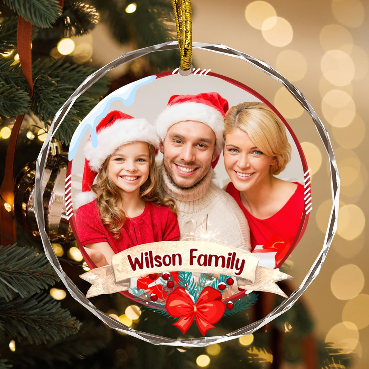 Christmas Hanging Decor, Personalized Crystal Photo Ornaments, Custom Ornaments for Family/Child