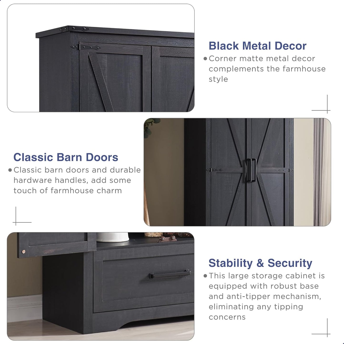 Farmhouse Kitchen Pantry Cabinet - 72" Tall Large Wood Kitchen Storage Cabinets with Adjustable