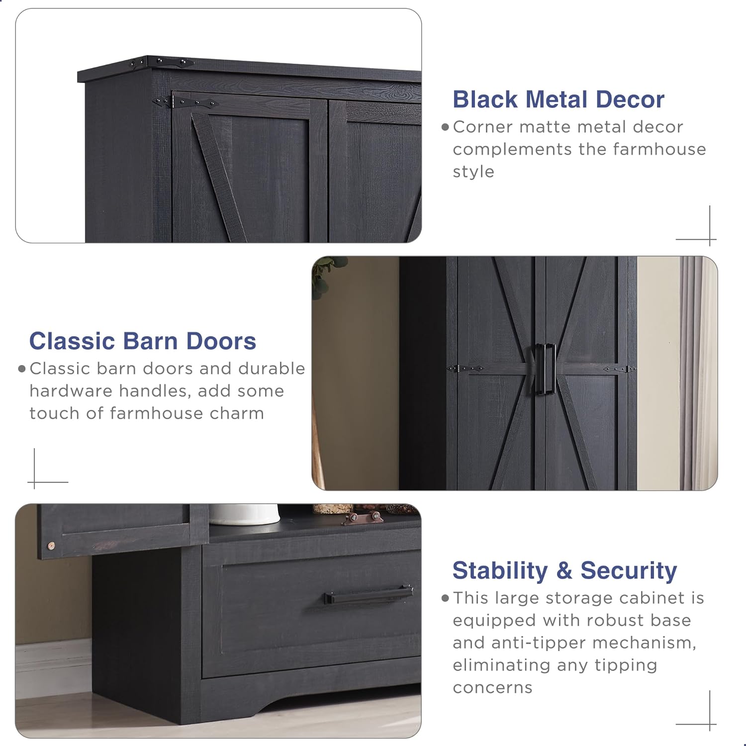 Farmhouse Kitchen Pantry Cabinet - 72" Tall Large Wood Kitchen Storage Cabinets with Adjustable