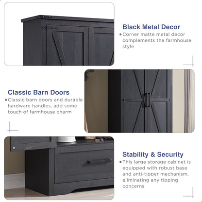 Farmhouse Kitchen Pantry Cabinet - 72" Tall Large Wood Kitchen Storage Cabinets with Adjustable