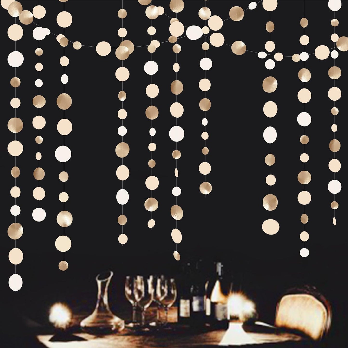 Champagne Gold Party Decorations Circle Dots Garland Gold Neutral Nude Neutral Cream Beige Boho