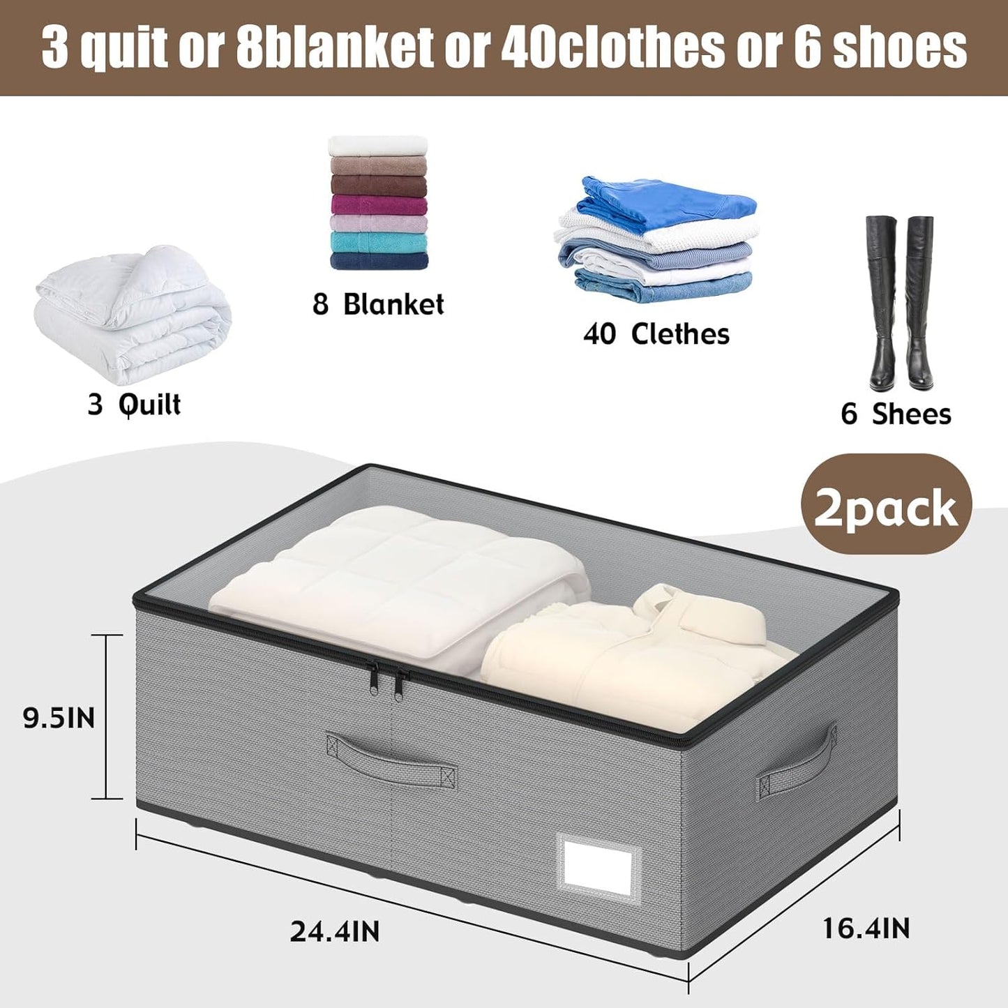 Under Bed Storage with Wheels, No Assemble Required 10 inches height Under Bed Storage bins,Large