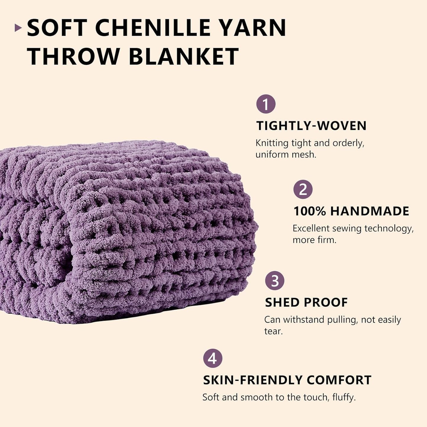 L'AGRATY Chunky Knit Blanket Throw: 60''x80'' Chenille Chunky Knitted Throw Blanket for Bed Couch