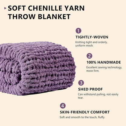 L'AGRATY Chunky Knit Blanket Throw: 50''x60'' Chenille Chunky Knitted Throw Blanket for Bed Couch