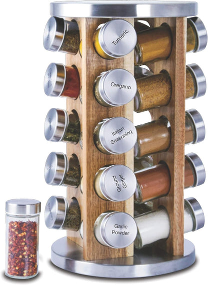 Orii 20 Jar Spice Rack with Spices Included - Tower Organizer for Kitchen Spices and Seasonings