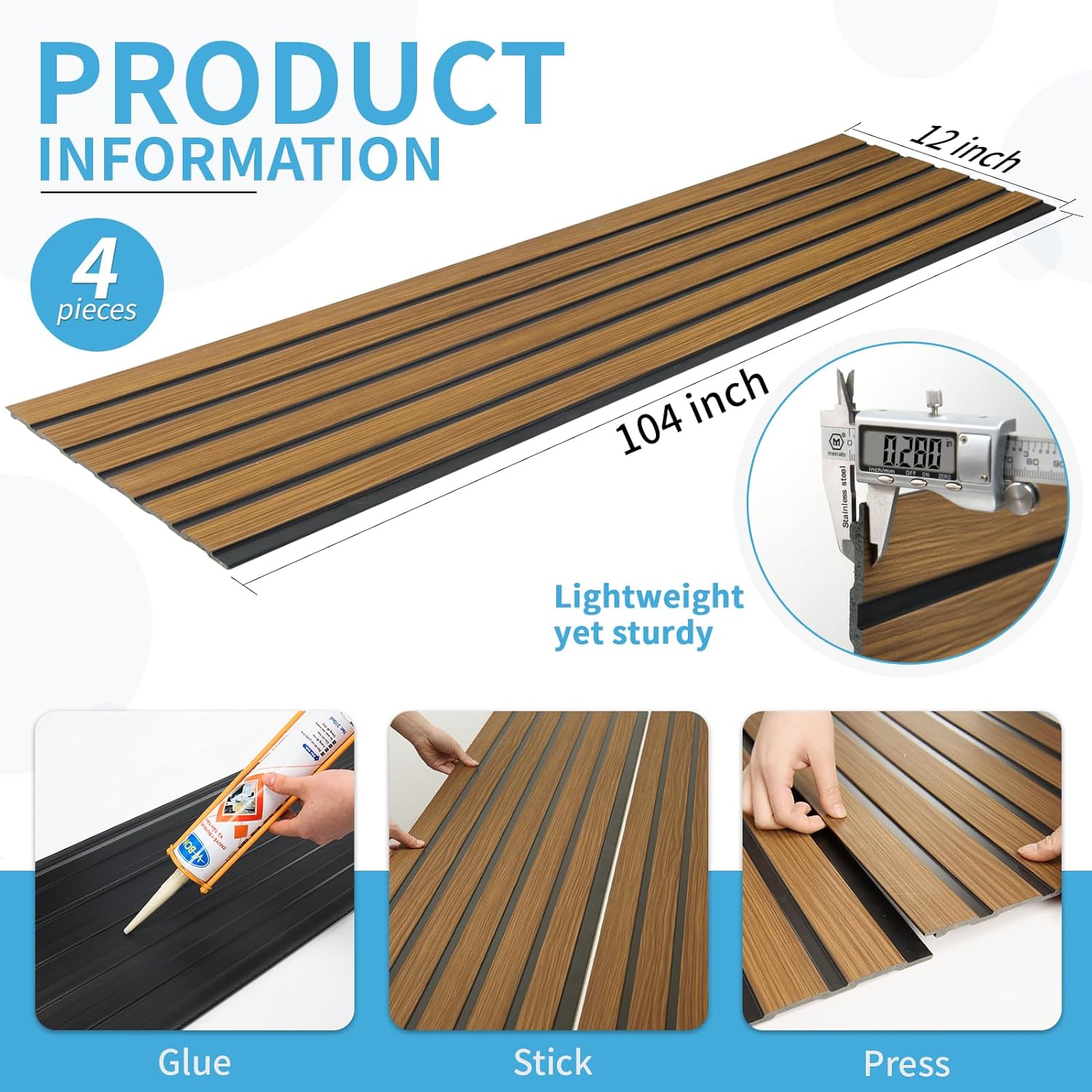 Art3d 4-Pack Glue-On Six-Grid Wainscoting Panel for Interior Wall Decor - 104 x 12 Inch Polystyrene