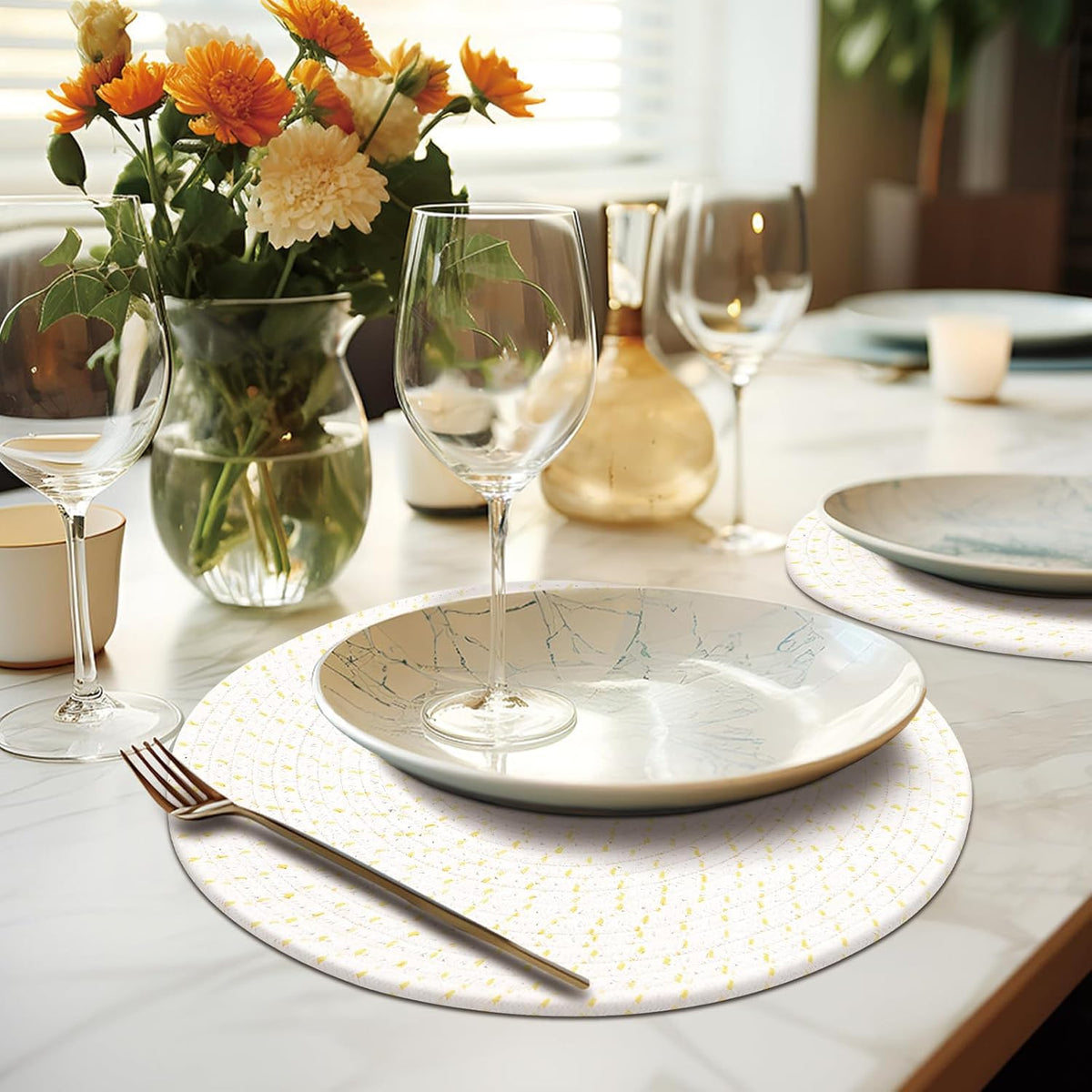 Round Placemats Set of 6, Cotton Rope Woven Table Mats, Hot Pads for Kitchen, Non Slip Heat