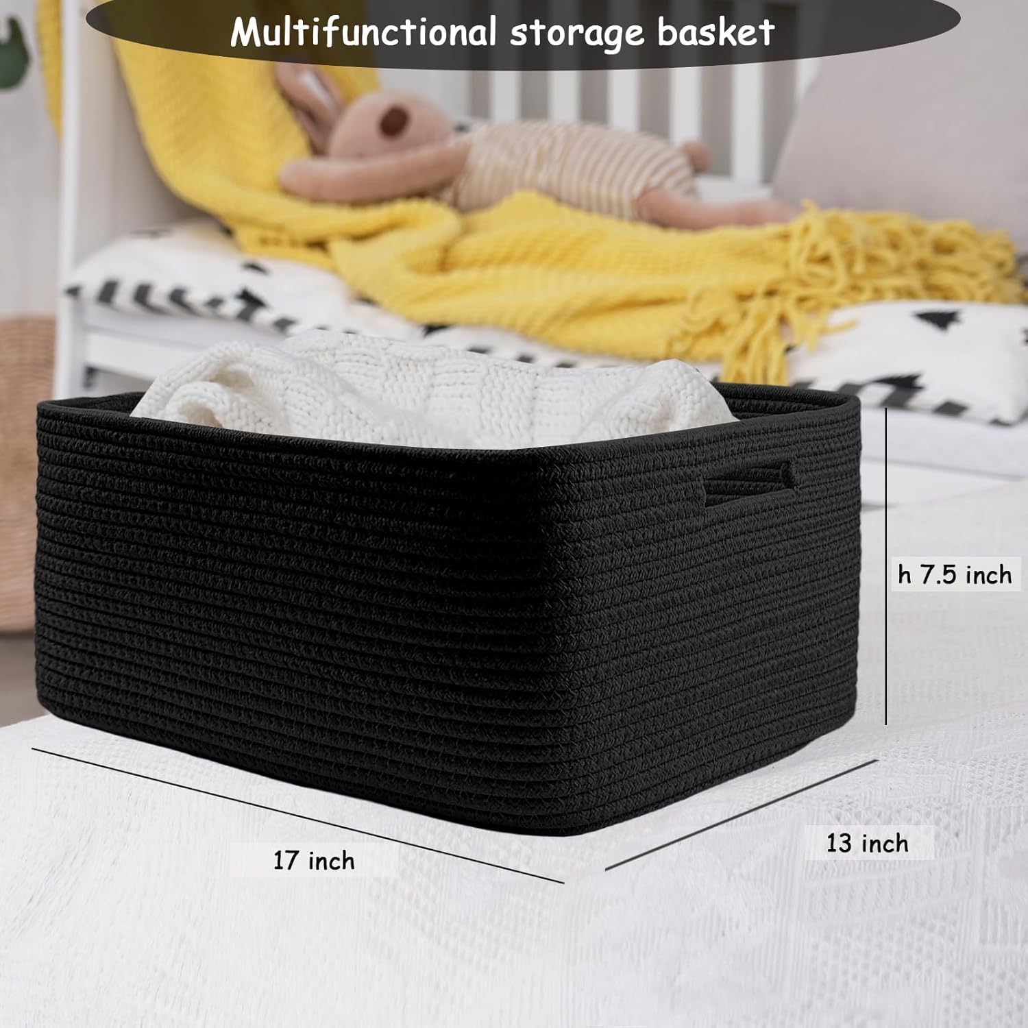 COMFY-HOMI Cotton Rope Woven Basket with Handles for Shelves,Toys,Book, Cloth Storage Baskets for