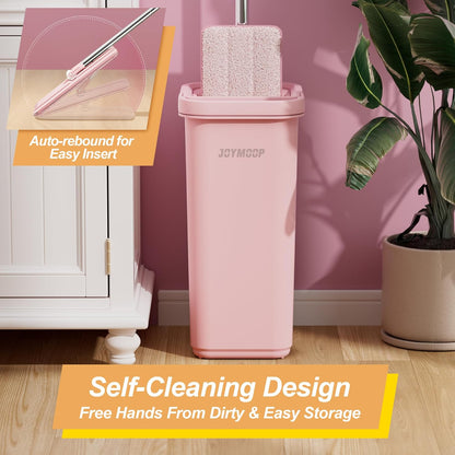 JOYMOOP Pink Mop and Bucket with Wringer Set for Home, with 5 Reusable Microfiber Mop Pads