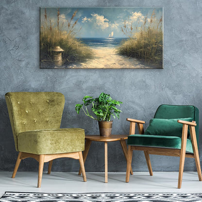 LASMOND Beautiful White Sandy Beach by Seaside Landscape Wall Art Decor Artwork for Bedroom Living