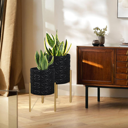 ARNIS Modern Planter Pots, Set of 2 Large Planters with Stand, Decorative Planters, Metal Pots with