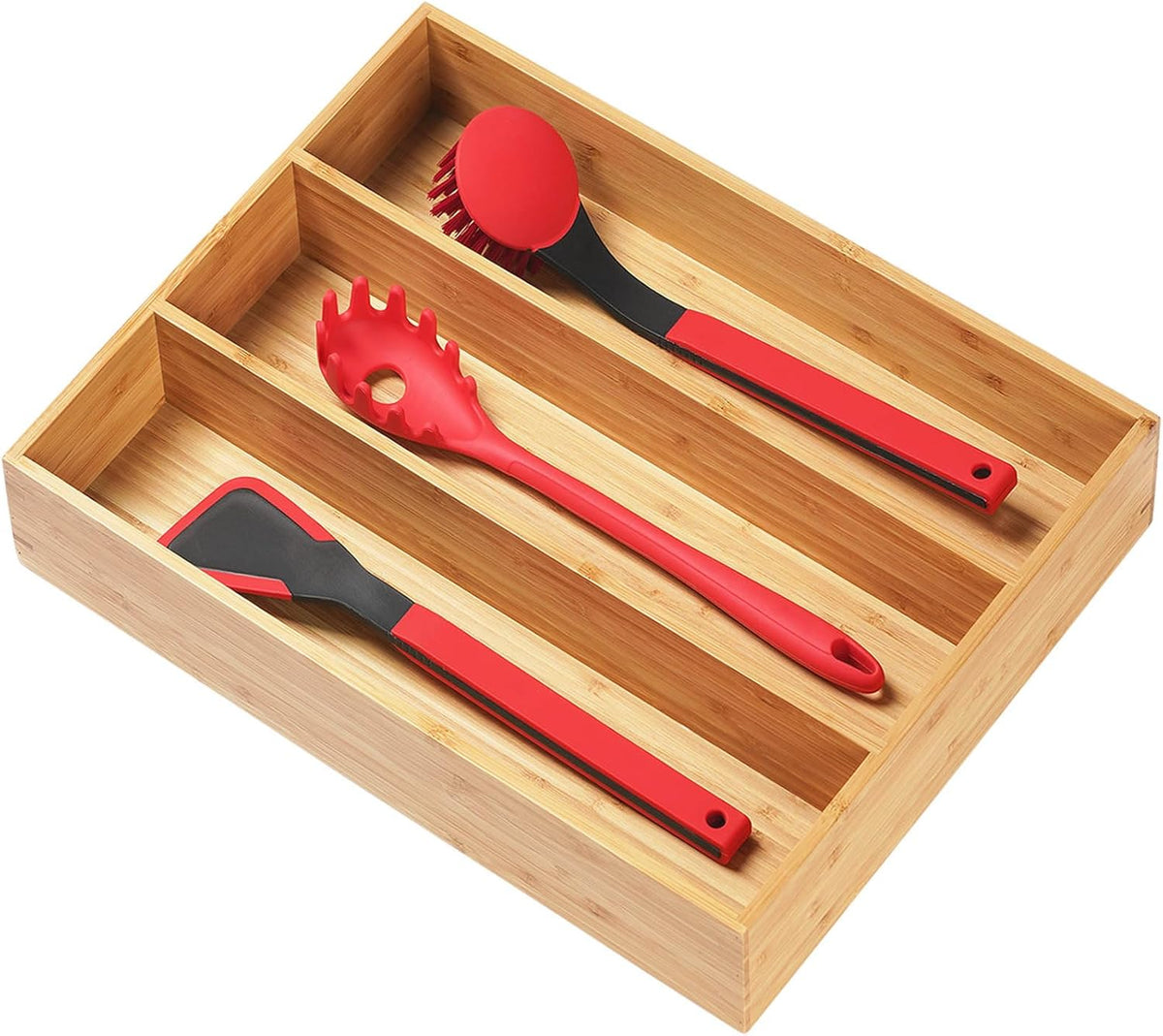 Umilife Bamboo Kitchen Utensils Organizer, 13 Inch Drawer Dividers for Silverware, Extra Deep