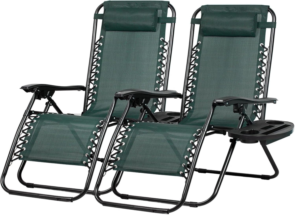 Nazhura Set of 2 Relaxing Recliners Patio Chairs Adjustable Steel Mesh Zero Gravity Lounge Chair