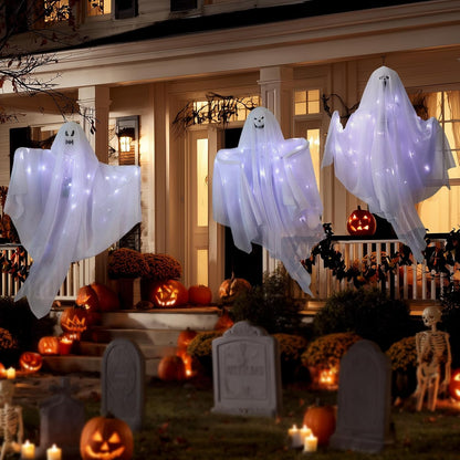 6 Pack Halloween Hanging Ghost Decorations with Lights, 27.5 Inch LED Light-Up Spooky Ghosts Indoor