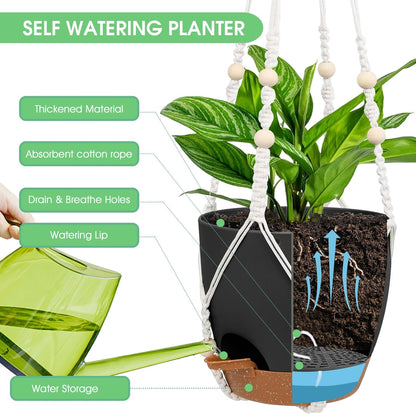 Hanging Planters for Indoor Outdoor Plants, 2 Pack Self Watering Hanging Pots, Hanging Plant