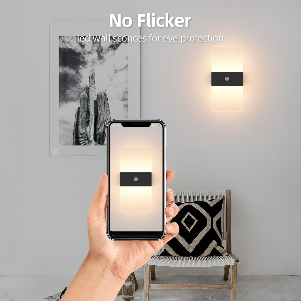 Wireless Motion Sensor Indoor Wall Sconces Set of 2, Morden Battery Acrylic LED Wall Lantern
