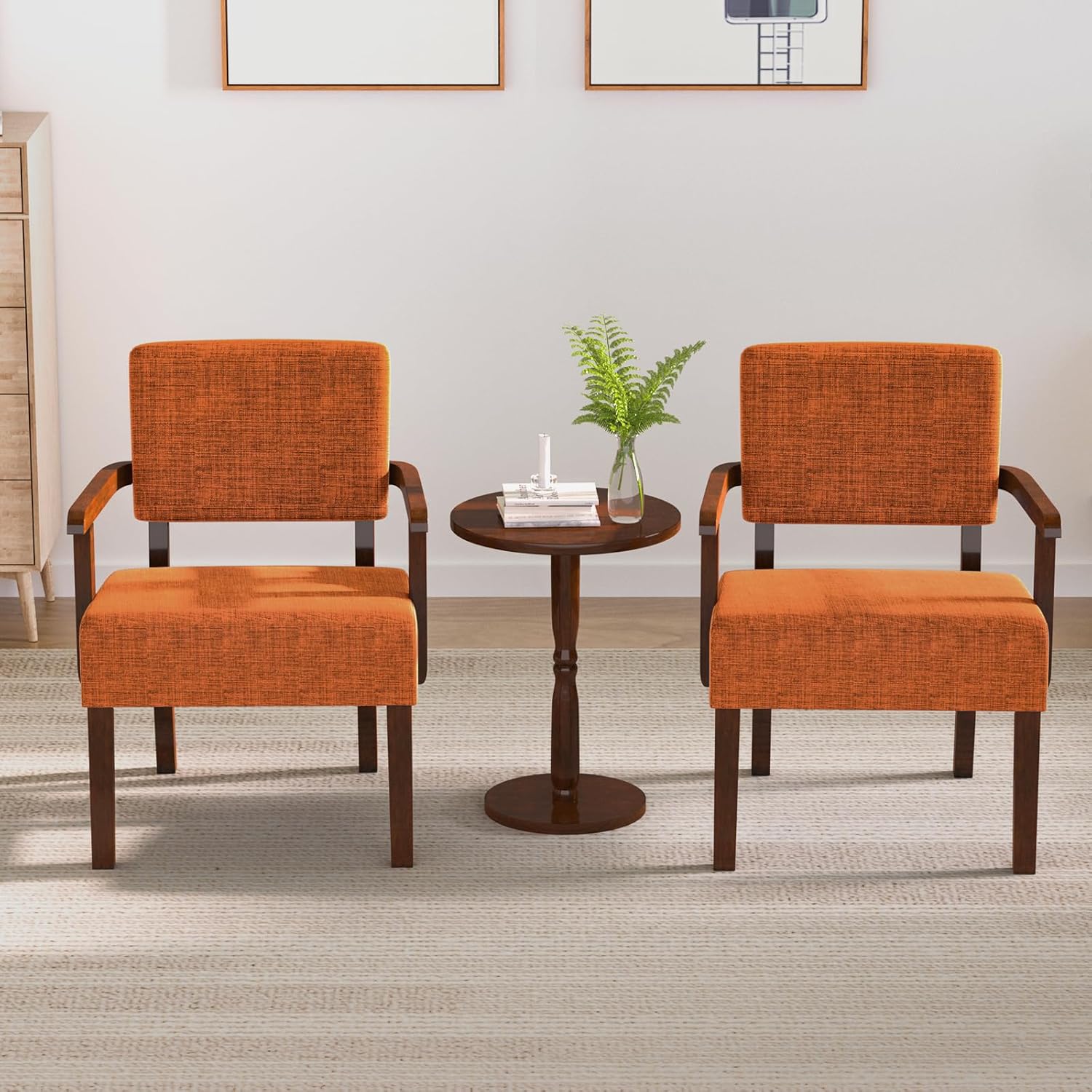 Accent Chair Set of 2 with Table, Living Room Chairs with Soft Seat and Armrests for Living Room