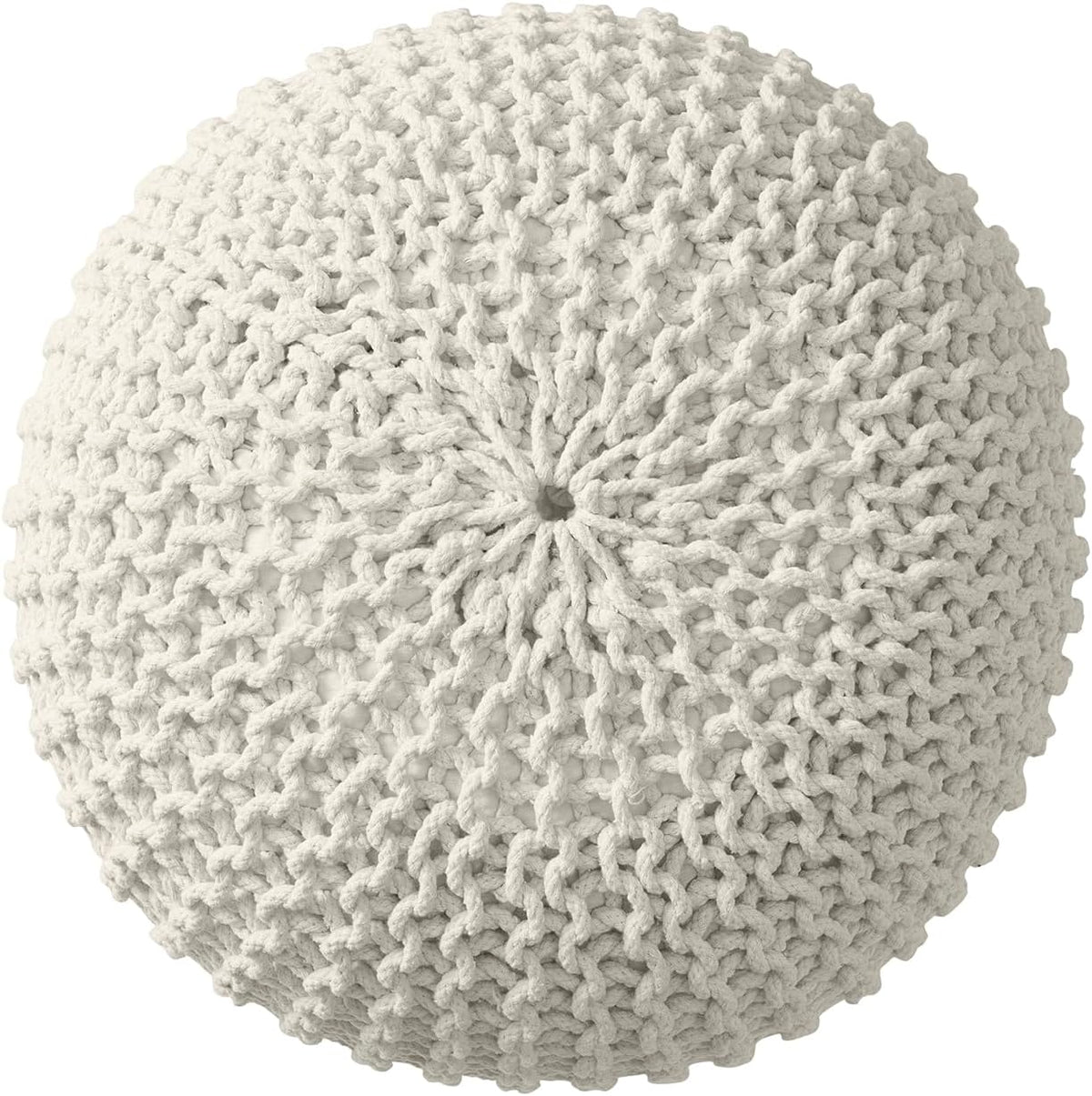 Ornavo Home Pouf Ottoman Foot Rest - 100% Cotton Pouffe - Hand Knitted Cable Braid Cord - Boho