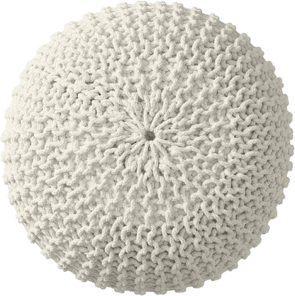 Ornavo Home Pouf Ottoman Foot Rest - 100% Cotton Pouffe - Hand Knitted Cable Braid Cord - Boho