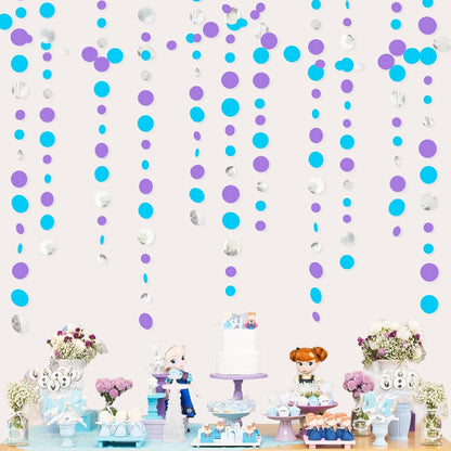 46 Ft Frozen Party Decorations Purple Blue Silver Polka Dots Garlands Hanging Paper Circle Dots