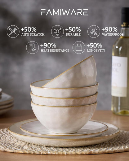 Famiware Ocean Round Plates and Bowls Set, 18 Pieces Dinnerware Sets, Dishes Set for 6, Reactive