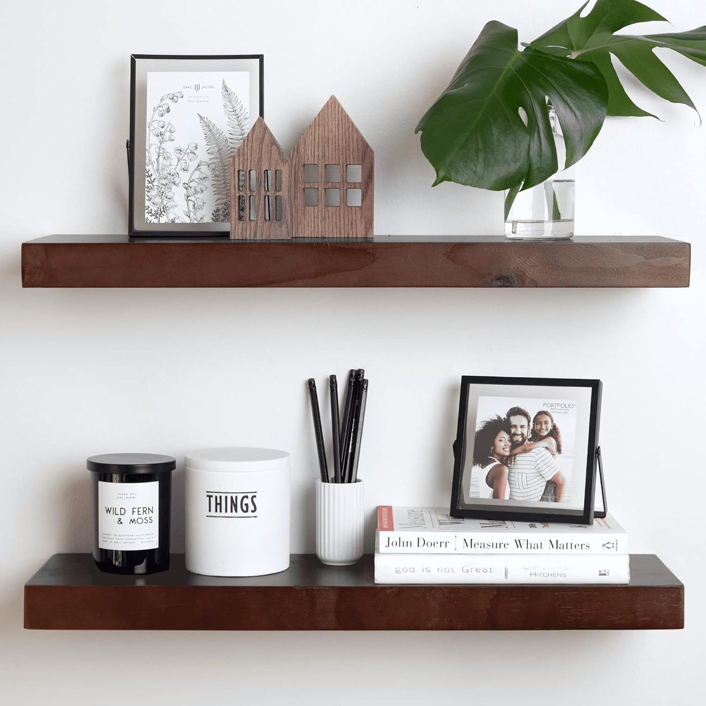 Homeforia 24inch Walnut Floating Shelves for Wall, High End Solid Real Wood 24in Floating Shelf for