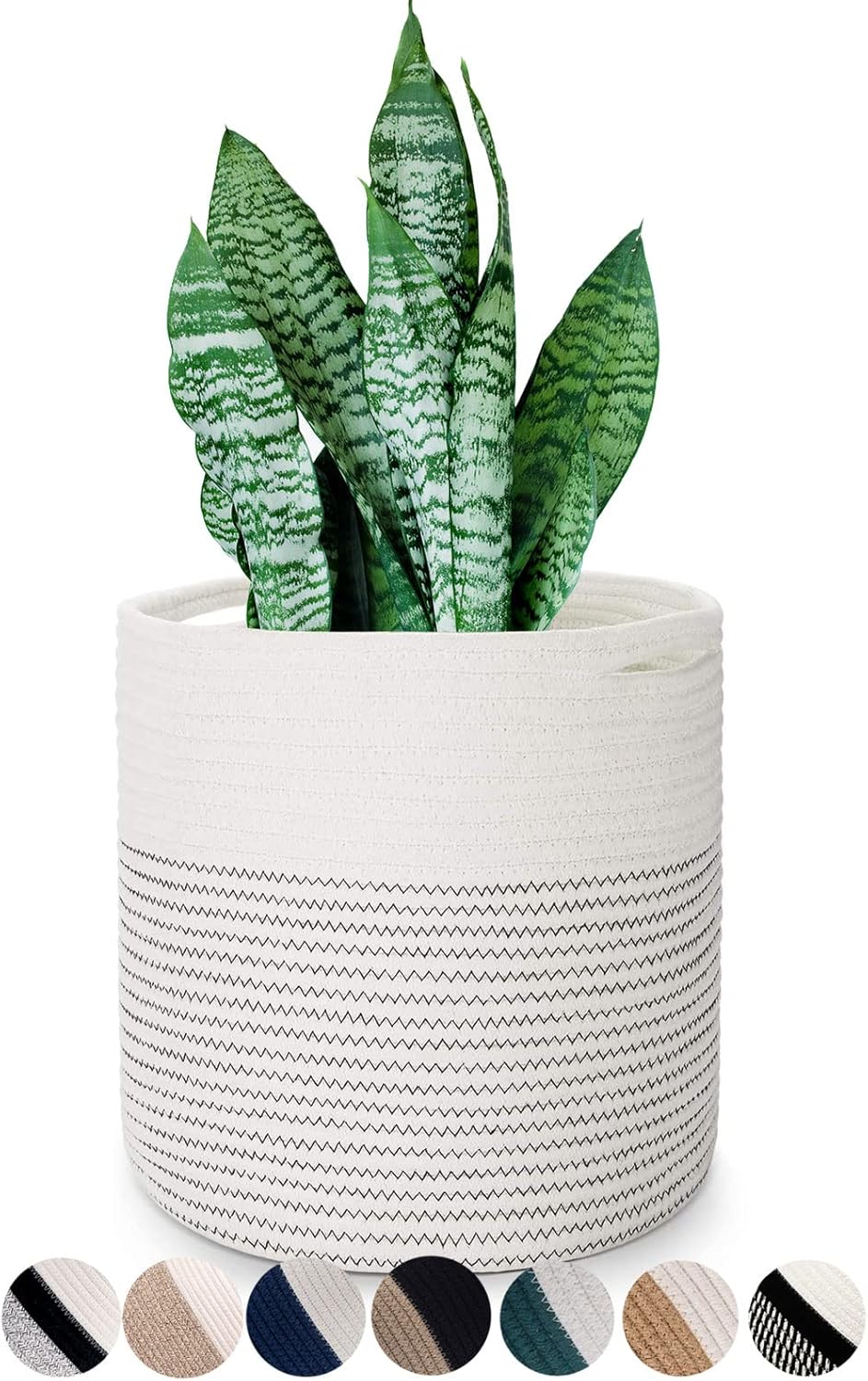 Woven Cotton Rope Plant Basket for 11 12" Flower Pot Floor Indoor Planters, Decor Basket for Plants